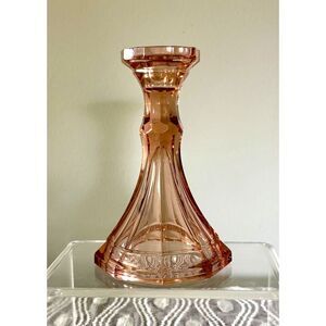 VTG Pink Depression Glass Candlestick Art Deco Pressed Octagon Elegant Holder